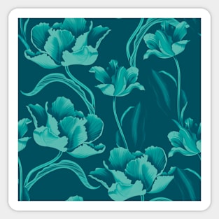 Fantastic turquoise tulips in a flowing pattern on a petrolblue background Sticker